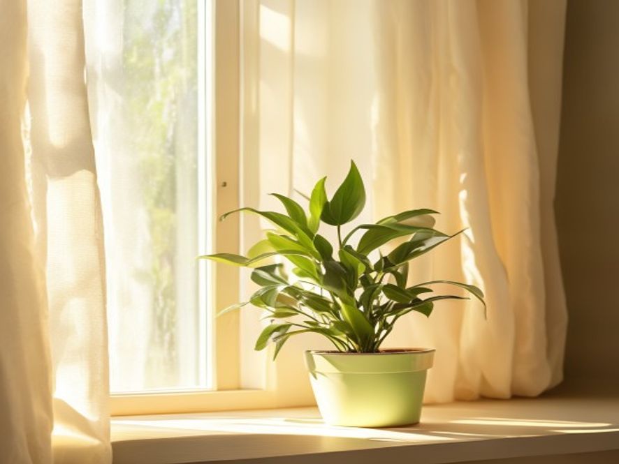 Vindu med grønn plante og dagslys